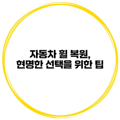 자동차 휠 복원, 현명한 선택을 위한 팁